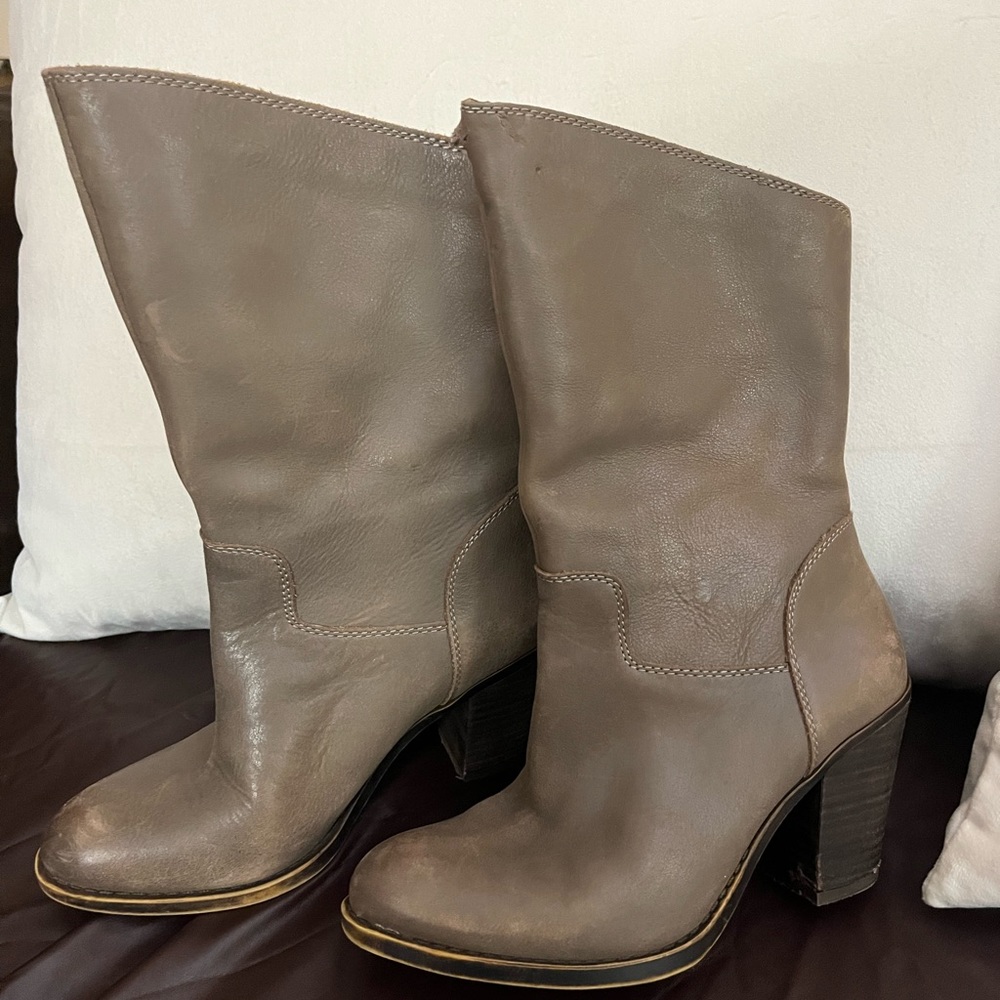 Grey brown leather boots